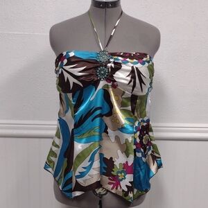 Candie's Y2K Multicolor Strapless Top with Floral Design Beach Vacation Festival